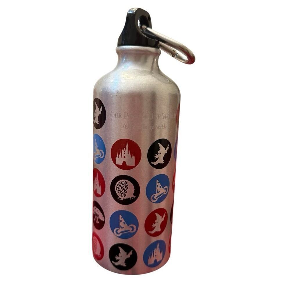 Four Parks One World Walt Disney World Stainless Steel Water Bottle w/ Clip